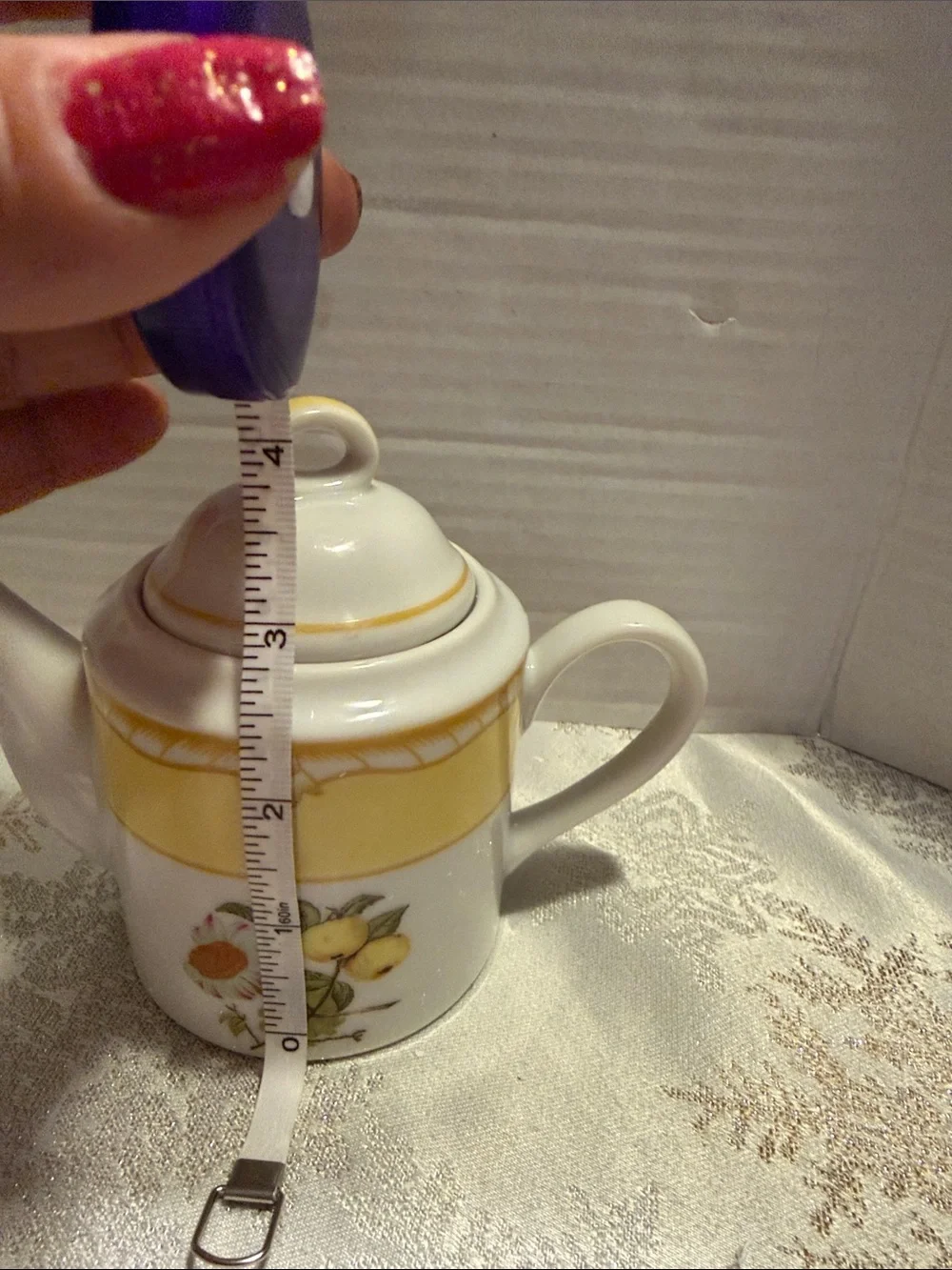 Porcelain Teapot with Yellow Band and Fruit Floral Motif